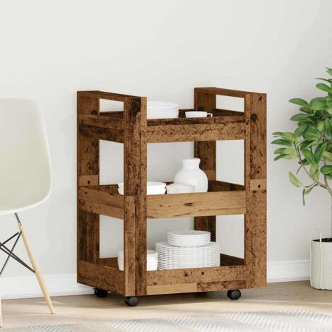 Chariot de cuisine-Desserte de Cuisine-Meuble de Rangement Bois ancien 60 x 45 x 80 cm 261853