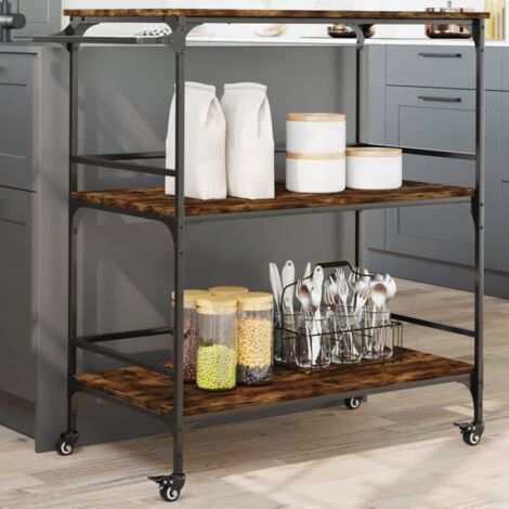 Chariot de cuisine-Desserte de Cuisine-Meuble de Rangement chêne fumé 100,5x50x105 cm bois d'ingénierie