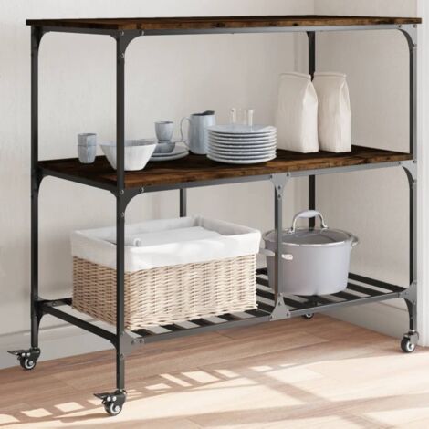 Chariot de cuisine-Desserte de Cuisine-Meuble de Rangement chêne fumé 100x50x95 cm bois d'ingénierie