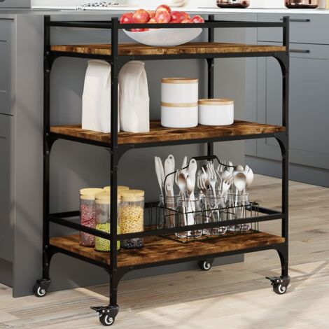 Chariot de cuisine-Desserte de Cuisine-Meuble de Rangement chêne fumé 65x40x86,5 cm bois d'ingénierie