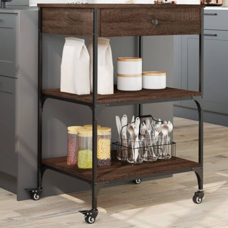 Chariot de cuisine-Desserte de Cuisine-Meuble de Rangement chêne marron 60x48x89,5 cm bois d'ingénierie