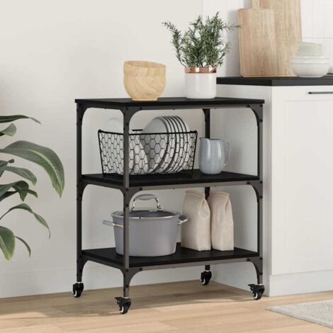 Chariot de cuisine-Desserte de Cuisine-Meuble de Rangement Chêne noir 60 x 41 x 76 cm Bois d'ingénierie