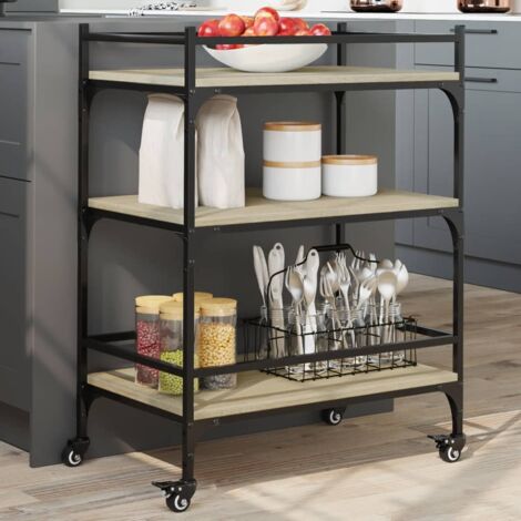 Chariot de cuisine-Desserte de Cuisine-Meuble de Rangement chêne sonoma 65x40x86,5 cm bois d'ingénierie