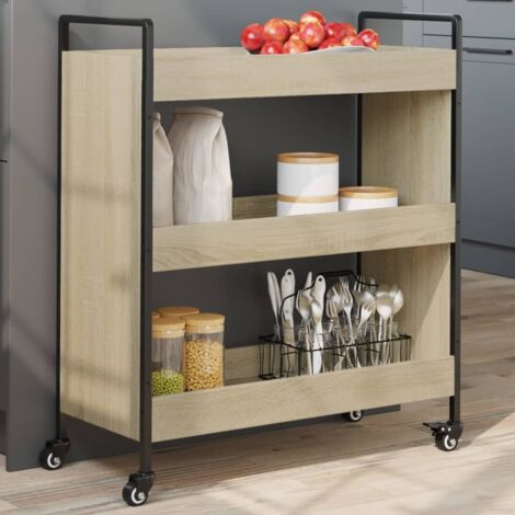 Chariot de cuisine-Desserte de Cuisine-Meuble de Rangement chêne sonoma 70x30x82 cm bois d'ingénierie