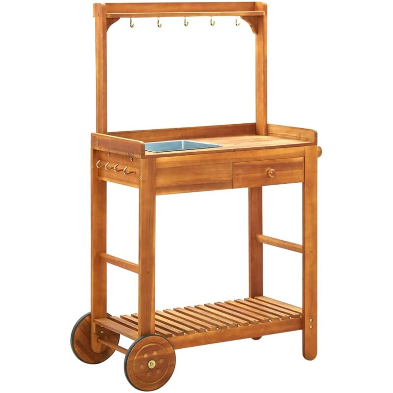 Chariot de cuisine-Desserte de Cuisine-Meuble de Rangement de jardin Bois d'acacia 92x43,5x141,5 cm