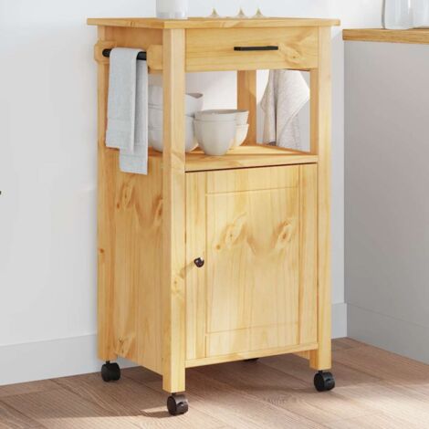 Chariot de cuisine-Desserte de Cuisine-Meuble de Rangement MONZA 48x40x88,5 cm bois massif de pin 662974
