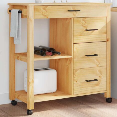 Chariot de cuisine-Desserte de Cuisine-Meuble de Rangement MONZA 84x40x88,5 cm bois massif de pin 801710