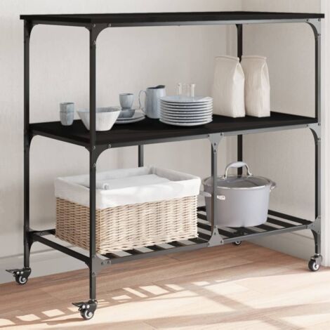 Chariot de cuisine-Desserte de Cuisine-Meuble de Rangement noir 100x50x95 cm bois d'ingénierie