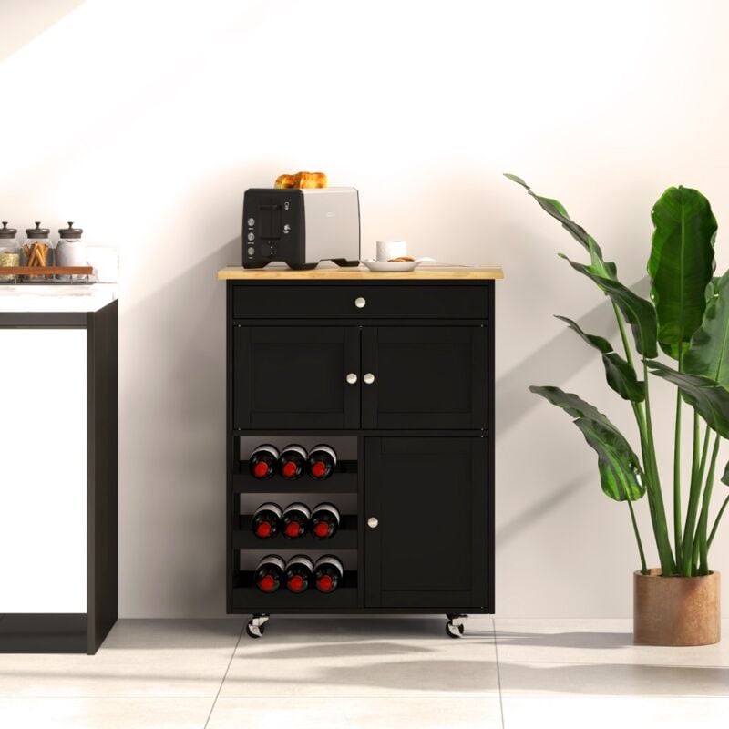 Maisonchic - Chariot de Cuisine Desserte de Service à roulettes Meuble de Rangement Cuisine en mdf Solide de Haute Qualité 67 x 37 x 86,5 cm Noir