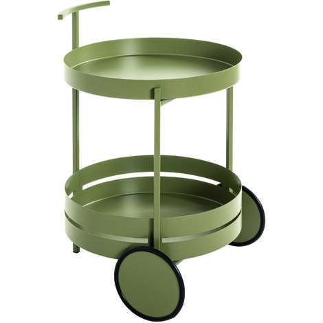 Chariot de cuisine, desserte en métal coloris vert  -  diamètre 42 x hauteur 62 cm