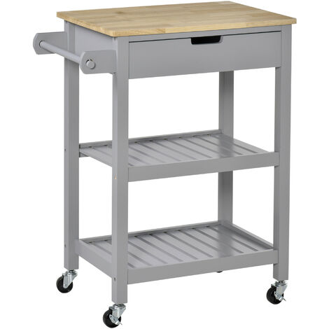 Chariot de cuisine desserte KALOON gris et bois