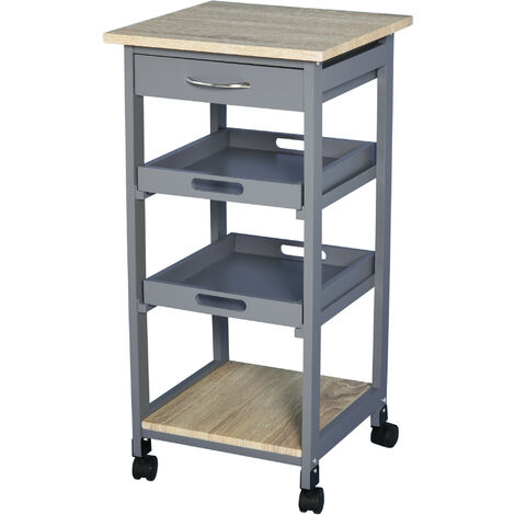 Chariot de cuisine desserte SLOUGH gris et bois