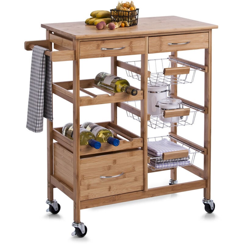 Zeller - Chariot de cuisine, meuble mobile - bambou
