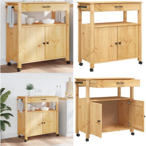 Chariot de cuisine MONZA 84x40x90 cm bois massif de pin - Chariot De Cuisine - Chariot À Légumes - Meuble De Rangement - Chariot Vintage - Chariot En Bois - Home & Living