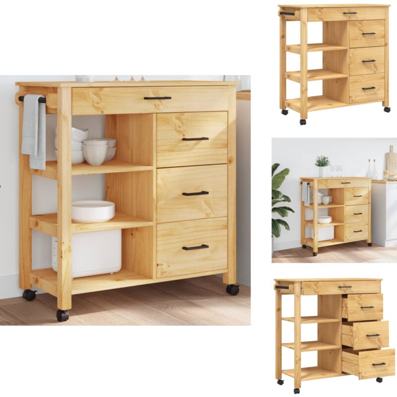 Vidaxl - Chariot de cuisine monza 84x40x90 cm bois massif de pin - Chariot De Cuisine - Chariot à Légumes - Meuble De Rangement - Rangement Cuisine
