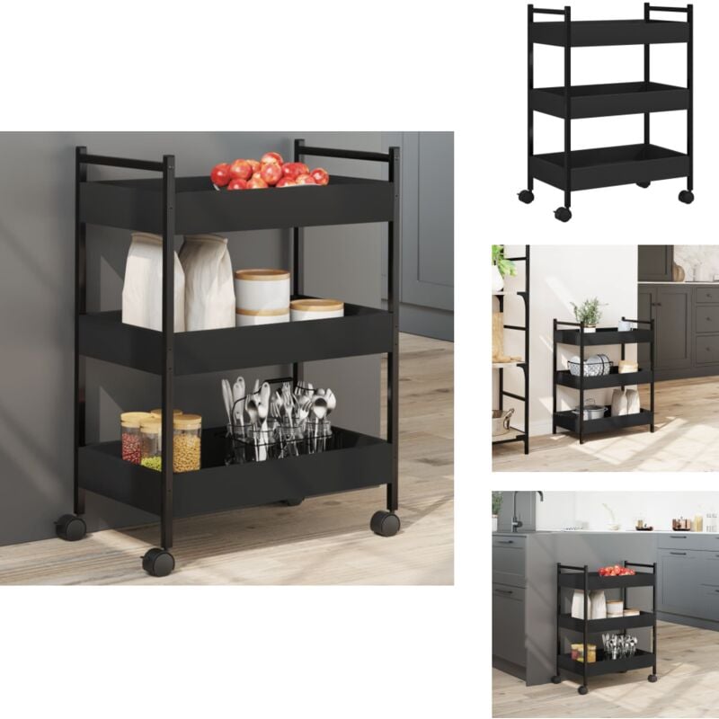 Vidaxl - Chariot de cuisine noir 50x30x70 cm bois d'ingénierie - Chariot De Cuisine - Chariot De Rangement - Chariot à Légumes - Meuble De Cuisine