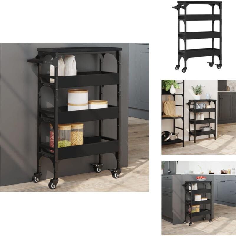 Vidaxl - Chariot de cuisine noir 53x20x76 cm bois d'ingénierie - Chariot De Cuisine - Chariot De Rangement - Chariot à Légumes - Meuble De Cuisine