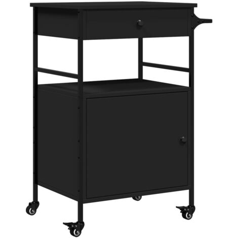 Chariot de cuisine noir 56x43x89,5 bois d'ingénierie