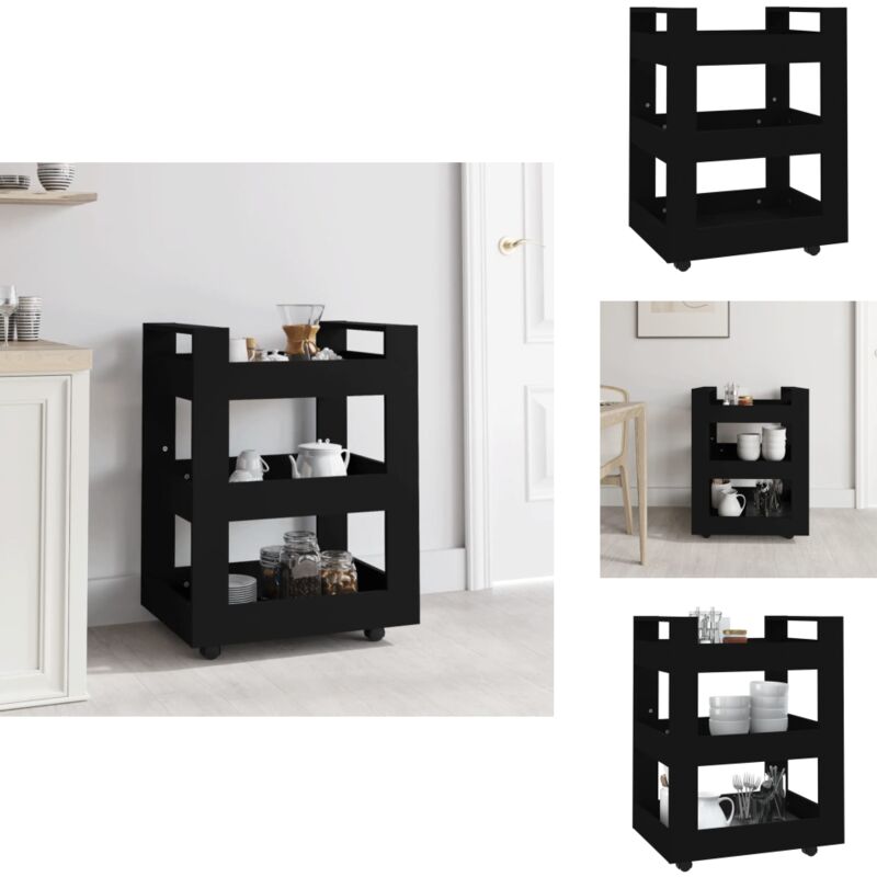 Vidaxl - Chariot de cuisine Noir 60x45x80 cm Bois d'ingénierie - Chariot De Cuisine - Chariot De Rangement - Chariot à Légumes - Meuble De Cuisine