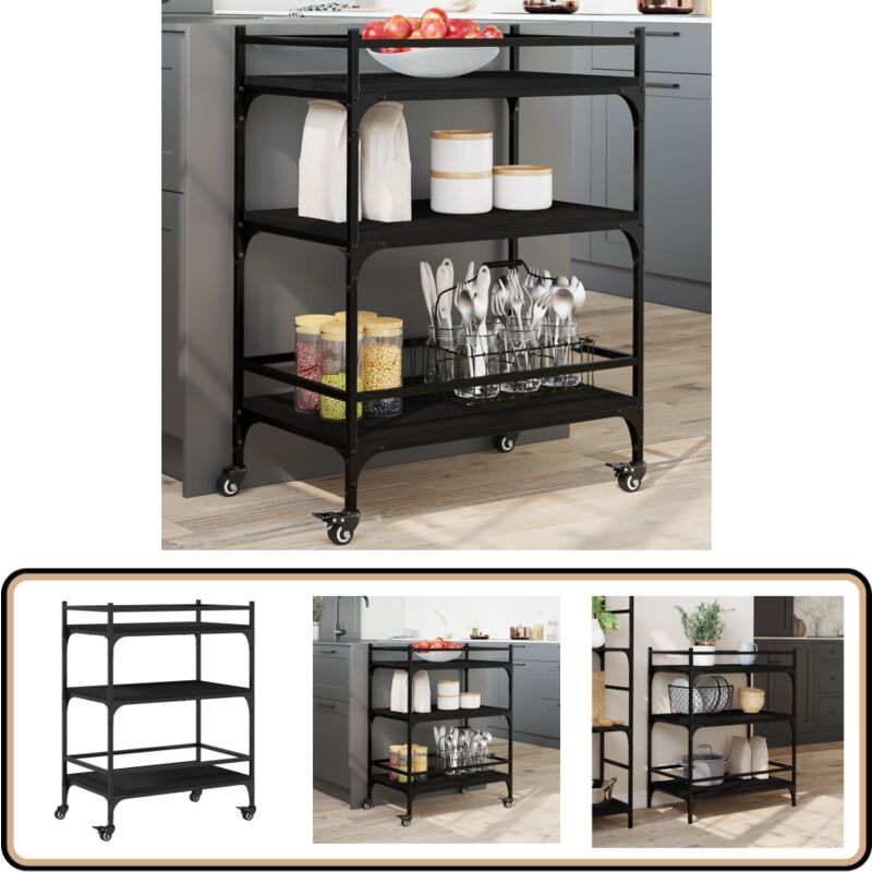 Vidaxl - Chariot de cuisine noir 65x40x86,5 cm bois d'ingénierie - Chariot De Cuisine - Chariot à Légumes - Meuble De Rangement - Mobilier De Cuisine