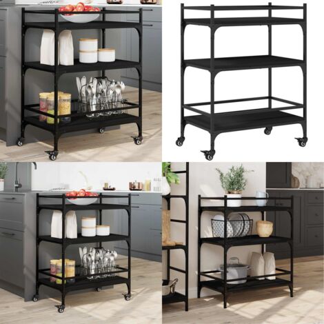 Chariot de cuisine noir 65x40x86,5 cm bois d'ingénierie - Chariot De Cuisine - Chariot À Légumes - Meuble De Rangement - Mobilier De Cuisine - Étagère Mobile - Home & Living