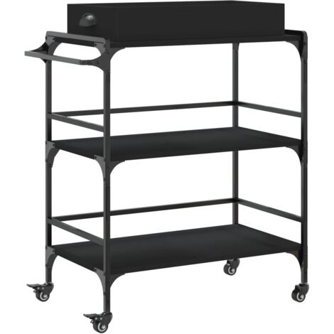 Chariot de cuisine noir 81,5x41x92,5 bois d'ingénierie