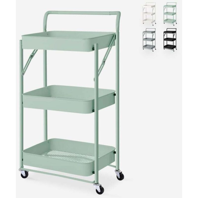 Chariot de cuisine pliable 3 étagères poignée et roulettes Pikas Plus - Vert foncé Chariot de cuisine pliable 3 étagères poignée et roulettes Pikas Plus - Vert foncé