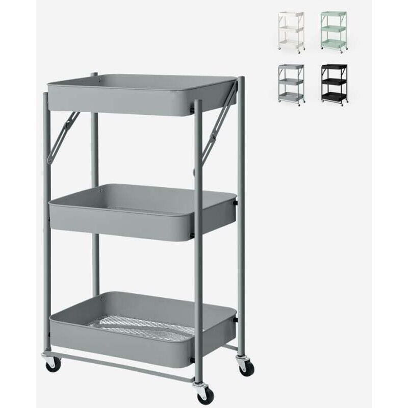 Chariot de cuisine pliable peu encombrant 3 étagères et roulettes Pikas - Gris foncé Chariot de cuisine pliable peu encombrant 3 étagères et roulettes Pikas - Gris foncé