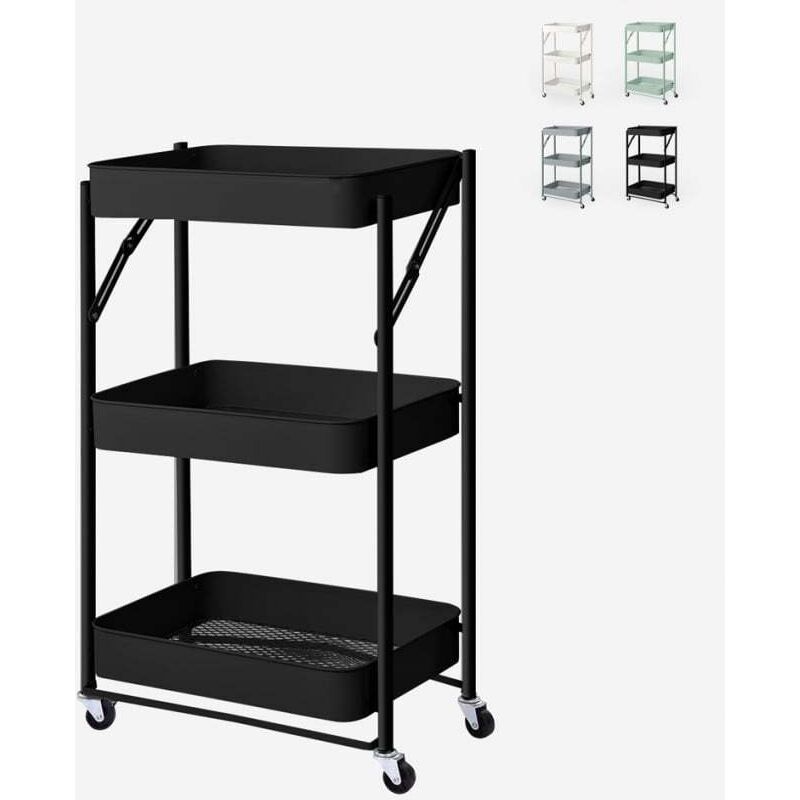 Chariot de cuisine pliable peu encombrant 3 étagères et roulettes Pikas - Noir Chariot de cuisine pliable peu encombrant 3 étagères et roulettes Pikas - Noir