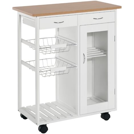 Chariot de cuisine polyvalent Chariot auxiliaire avec roues pour chambre avec étagères Paniers Tiroirs 70x37x85cm Bois