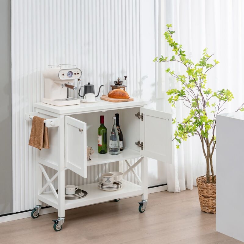 Design In - Chariot de Cuisine Roulant Armoire Rangement Îlot Bois Blanc CW22263