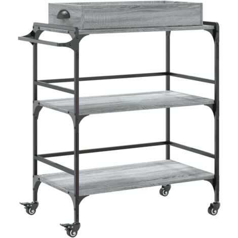 Chariot de cuisine sonoma gris 81,5x41x92,5 bois d'ingénierie
