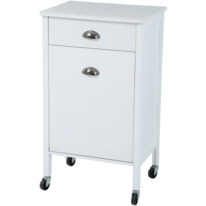 Chariot de cuisine Svita roulettes, système de tri des déchets avec tiroirs, blanc