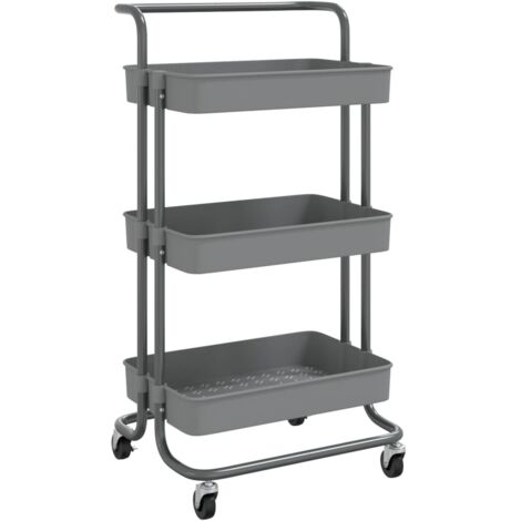 Chariot de cuisine，Chariot de Service，Desserte Cuisine 3 niveaux Gris 42x35x85 cm Fer et ABS CFW31766