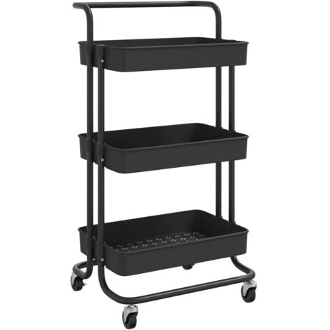 Chariot de cuisine，Chariot de Service，Desserte Cuisine 3 niveaux Noir 42x35x85 cm Fer et ABS CFW33646