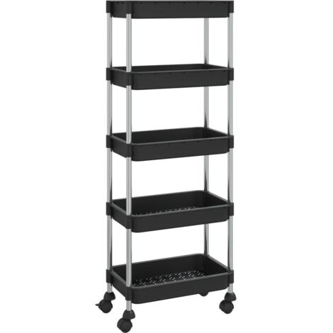 Chariot de cuisine，Chariot de Service，Desserte Cuisine 5 niveaux Noir 42x29x128 cm Fer et ABS CFW77237
