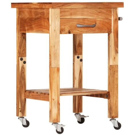 Chariot de cuisine，Chariot de Service，Desserte Cuisine 55x55x89 cm bois massif d'acacia CFW73284