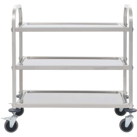 Chariot de cuisine，Chariot de Service，Desserte Cuisine à 3 niveaux 95x45x83,5 cm Acier inoxydable CFW47208