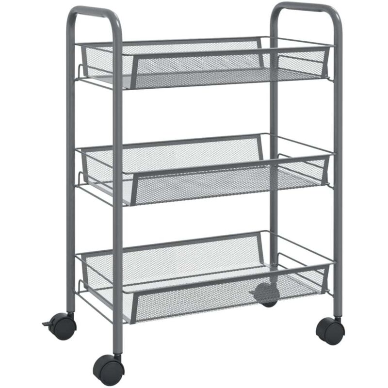 Chariot de cuisine，Chariot de Service，Desserte Cuisine à 3 niveaux Gris 46x26x64 cm Fer CFW95662