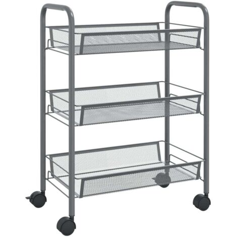 Chariot de cuisine，Chariot de Service，Desserte Cuisine à 3 niveaux Gris 46x26x64 cm Fer CFW95662