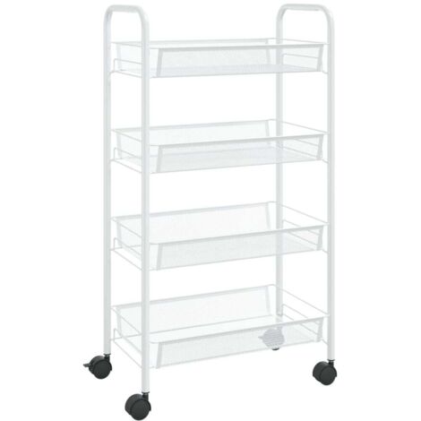 Chariot de cuisine，Chariot de Service，Desserte Cuisine à 4 niveaux Blanc 46x26x85 cm Fer CFW54679