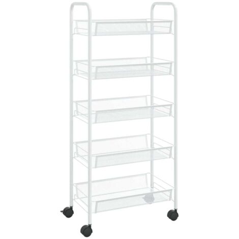 Chariot de cuisine，Chariot de Service，Desserte Cuisine à 5 niveaux Blanc 46x26x105 cm Fer CFW13680