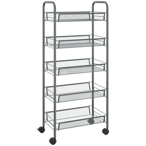 Chariot de cuisine，Chariot de Service，Desserte Cuisine à 5 niveaux Gris 46x26x105 cm Fer CFW21107