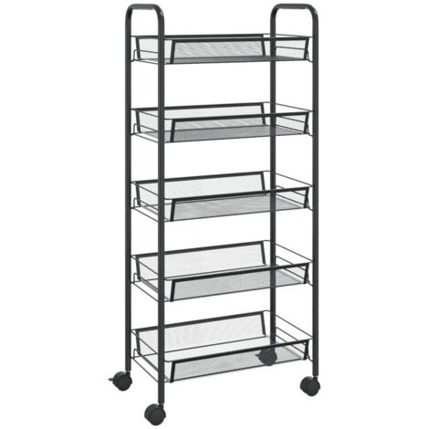 Chariot de cuisine，Chariot de Service，Desserte Cuisine à 5 niveaux Noir 46x26x105 cm Fer CFW26993