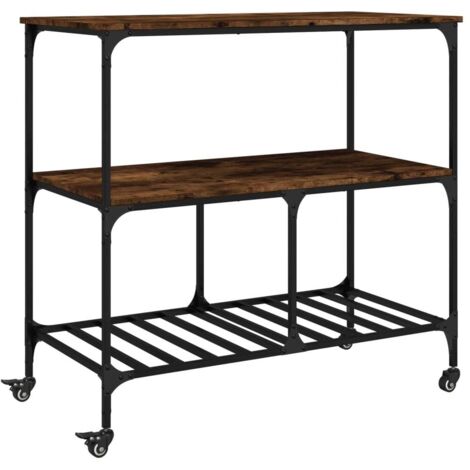 Chariot de cuisine，Chariot de Service，Desserte Cuisine chêne fumé 100x50x95 cm bois d'ingénierie CFW29277
