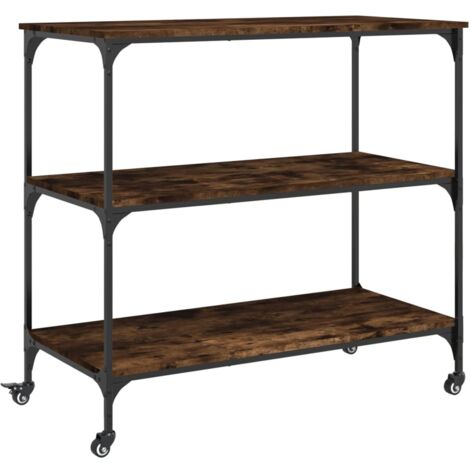 Chariot de cuisine，Chariot de Service，Desserte Cuisine chêne fumé 102x50x95 cm bois d'ingénierie CFW54398