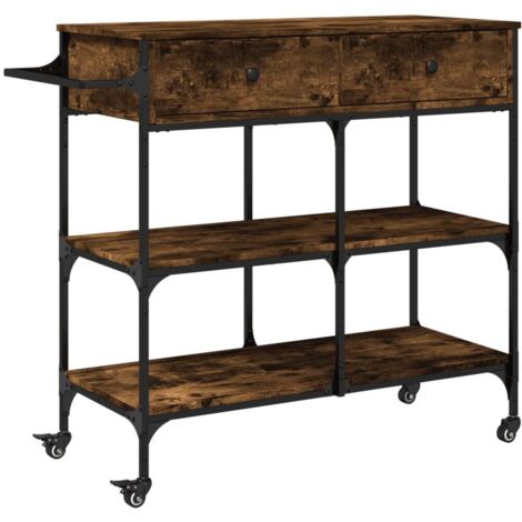 Chariot de cuisine，Chariot de Service，Desserte Cuisine chêne fumé 105x42x95 cm bois d'ingénierie CFW10004
