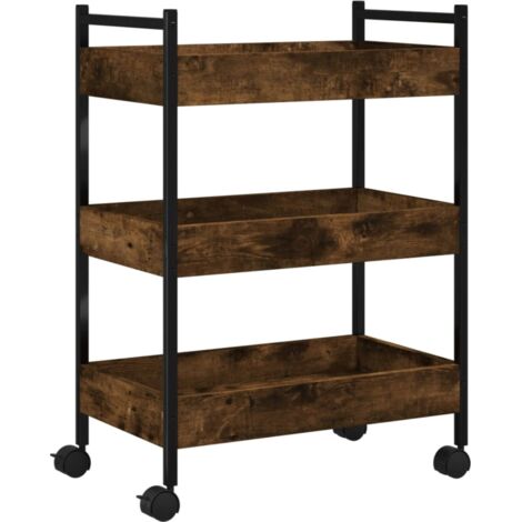 Chariot de cuisine，Chariot de Service，Desserte Cuisine chêne fumé 50x30x70 cm bois d'ingénierie CFW92063