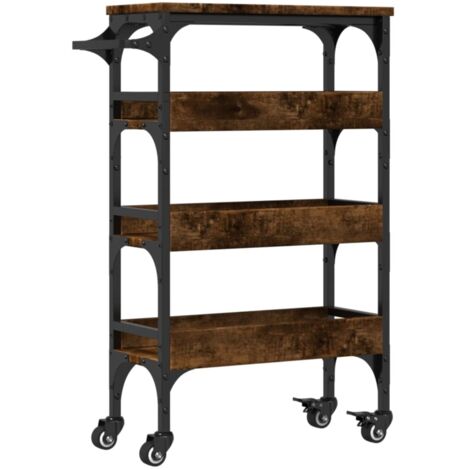 Chariot de cuisine，Chariot de Service，Desserte Cuisine chêne fumé 53x20x76 cm bois d'ingénierie CFW61116