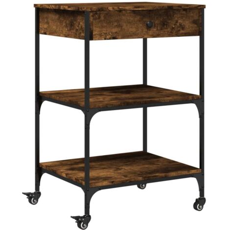 Chariot de cuisine，Chariot de Service，Desserte Cuisine chêne fumé 60x48x89,5 cm bois d'ingénierie CFW86831